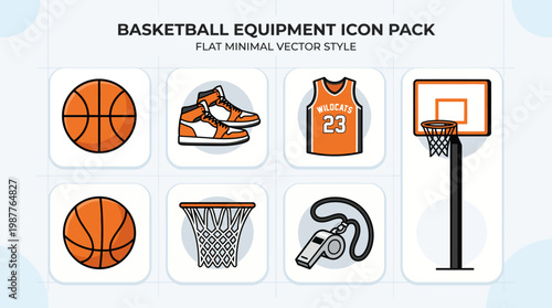 Basketball icon illustration set with hoop and ball vector sport game symbol cartoon style isolated orange team play net concept