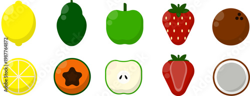 vectors of whole fruit and fruit that has been cut in half