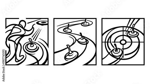 Curling Stages in Black and White Outline