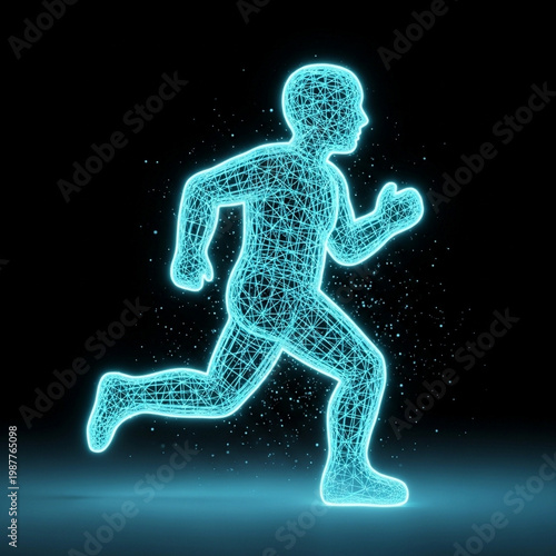 Futuristic Neon Running Human Wireframe Illustration