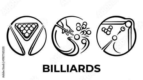 Billiards Icons Set with Variations in a Circular Design