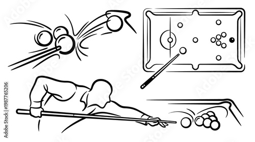 Black and White Billiards Game Elements