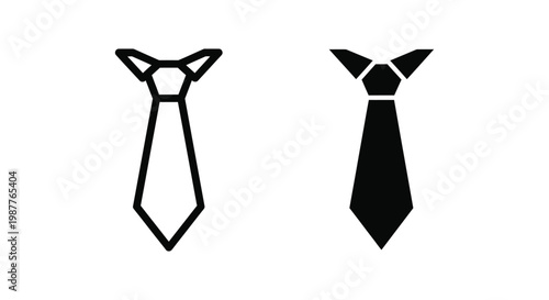 Minimalist necktie icons in outline and solid black styles for professional business branding and corporate fashion design
