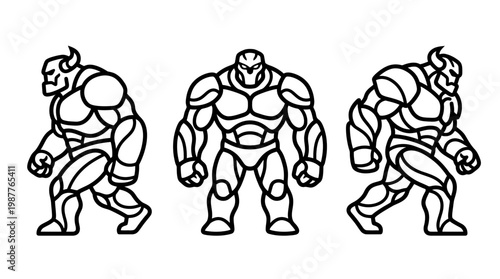 Stylized Line Art of Three Strong Mythical Creatures