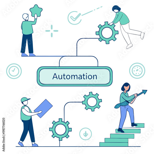 Business Automation Workflow Illustration – Digital Process and System Management