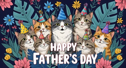 cats wearing party hats happy father's day