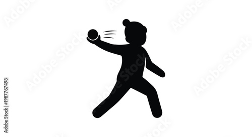 Child throwing a ball is represented by a simple black silhouette on a plain white background.