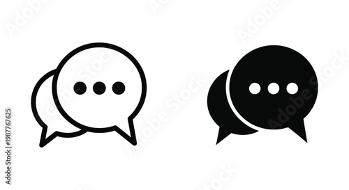 Minimalist chat bubble icons in outline and solid styles for digital communication, social media messaging, and customer support dialogue on a clean white background.