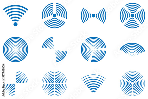 Concentric circles icon. Set of radar icon. Sonar sound waves icon. eps 10