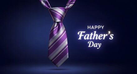 Happy Father's Day purple tie with silver stripes floating in air