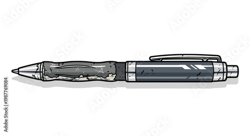 Worn and scratched ballpoint pen, isolated on white background