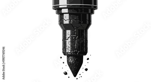 Close-up of a black marker pen tip with ink droplets falling
