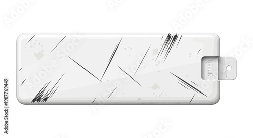 Modern white power bank with abstract black scratches and speckles