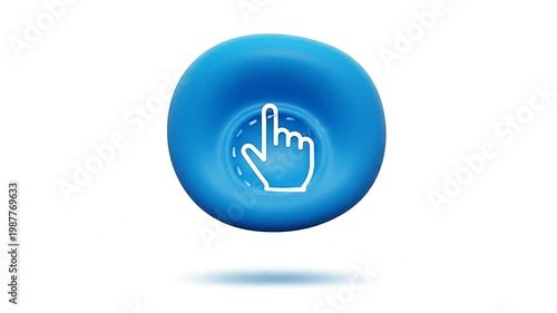 A blue, three-dimensional icon of a hand pointing, isolated on a white background