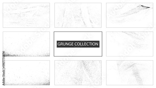 Collection of weathered and aged surface textures in black and white. Vector illustration.