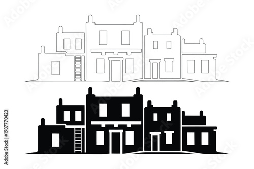 Canvastavla Southwestern adobe pueblo architecture: traditional village outline