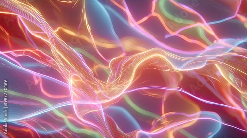 Colorful abstract waves of light intertwine, creating a vibrant digital landscape with fluid motion