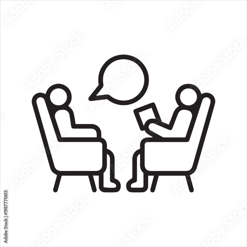 A session of psychotherapy, linear icon. A person at the psychologist, psychotherapist. Line with editable stroke