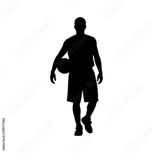Solid black silhouette of a player resting with ball tucked under arm Vector illustration