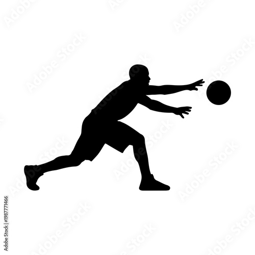 Solid black silhouette of a player stealing the ball in quick action Vector illustration