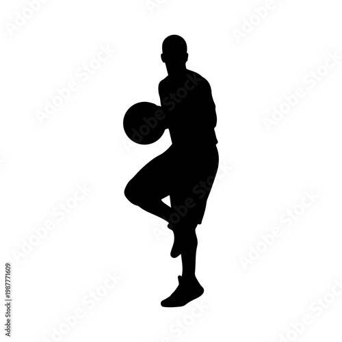 Solid basketball player spinning with ball fast action movement Vector illustration