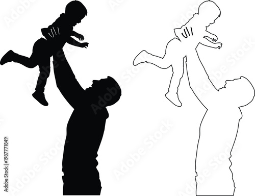 Two Children Being Playfully Lifted Up By Adults Silhouette Illustration