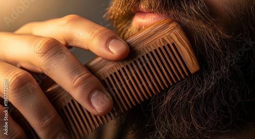 Person combing their dark hair.
