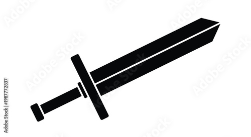 Powerful silhouette of a medieval broadsword tilted at an angle represents strength, combat, and historical fantasy adventures.