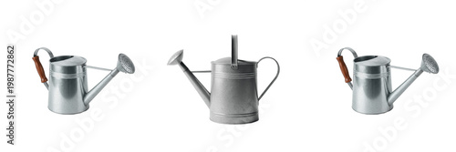 Photos Galvanized metal watering can set isolated on transparent background