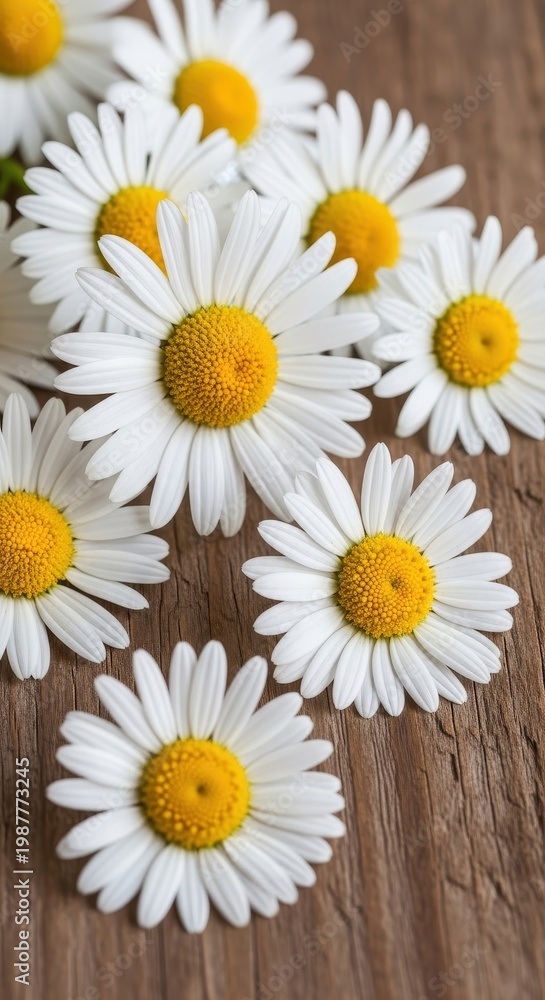 Obraz premium Beautiful Daisies Blooming on a Rustic Wooden Surface.