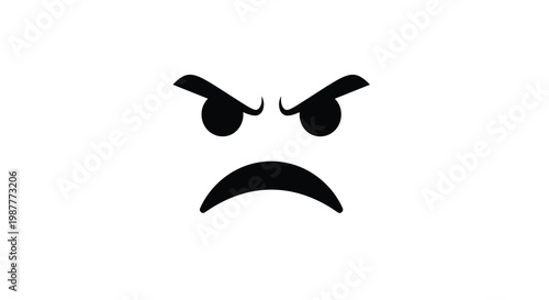 Simple black silhouette illustration of an angry facial expression showing furrowed eyebrows and a frowning mouth isolated on a white background.