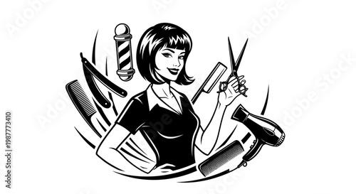 Woman holding hairdressing tools and smiling.