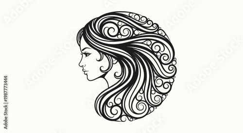 Woman with long curly hair profile.
