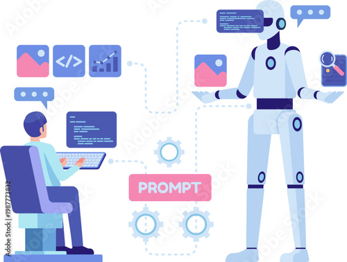 Person Interacting with AI Via Prompt Engineering