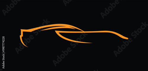 Sleek orange outline of a sports car profile, emphasizing aerodynamic curves and modern design, presented isolated on transparent background