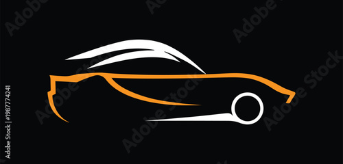 Sleek, modern sports car silhouette with dynamic orange and white accents, conveying speed and luxury, isolated on transparent background
