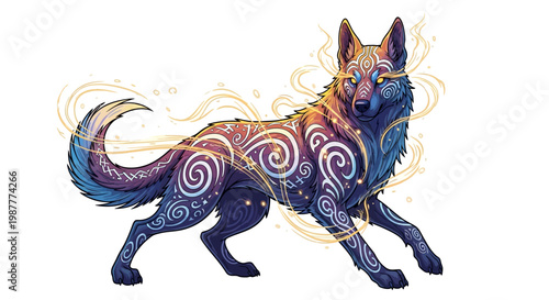 UntitMythical Celestial Spirit Dog with Glowing Swirl Patterns