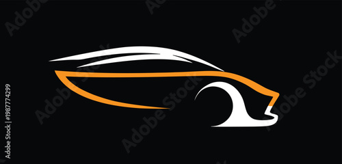 Sleek Orange and White Sports Car Silhouette with Dynamic Lines, Representing Speed and Modern Automotive Design, Isolated on Transparent Background