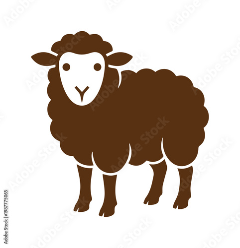 Minimalist brown sheep vector illustration, stylized farm animal icon, fluffy wool lamb silhouette for organic branding and agricultural logos