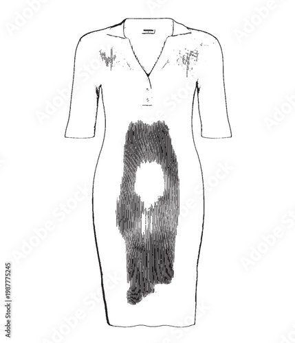 Monochrome V-Neck Polo Dress with Abstract Center Graphic