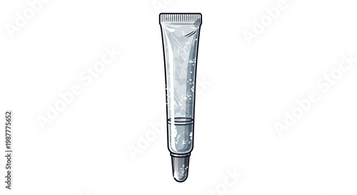 Clear cosmetic tube with glitter on white background