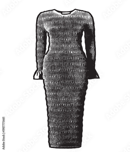 Minimalist Sleeveless Mock-Neck Knit Midi Dress Illustration