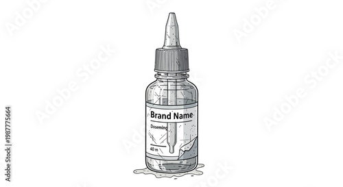 Clear dropper bottle with liquid, blank label, isolated on white background