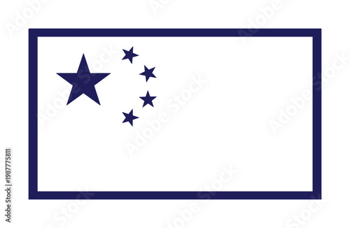 Minimalist navy blue star flag vector, geometric celestial banner with five stars, clean line art flag icon for web and print design projects