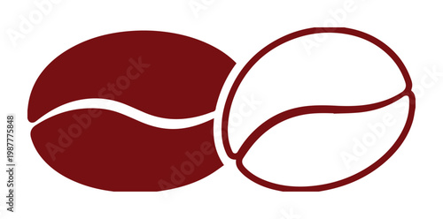 Minimalist coffee bean vector icon, dark brown roasted coffee beans illustration, simple caffeine seed graphic for cafe branding and menu design
