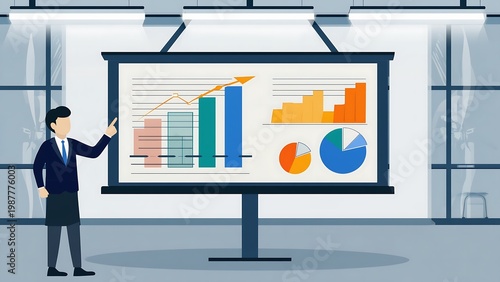 Businessman presenting data on a whiteboard