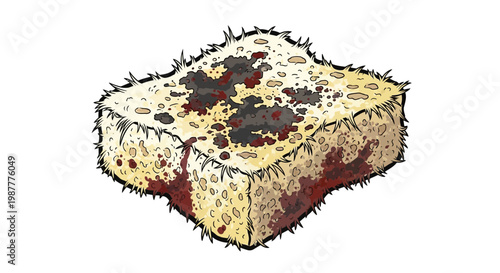 Moldy bread slice with dark spots and fuzzy edges