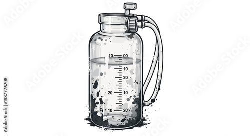 Scientific laboratory flask with liquid and measurement markings, isolated on white background
