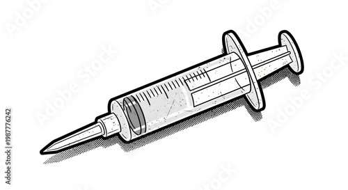Stylized syringe illustration with needle, white background