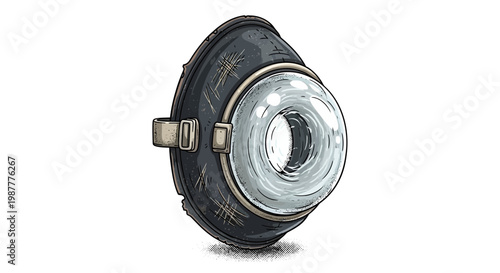 Steampunk gas mask with glass lens and metal buckle